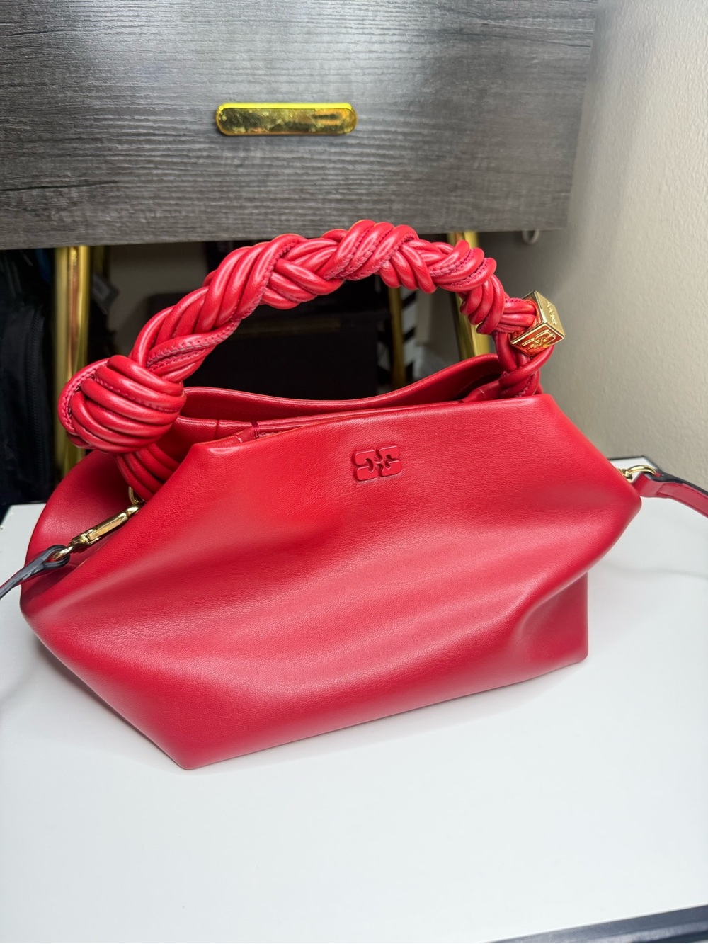 GANNI BOU BAG - red smooth genuine recycled leather